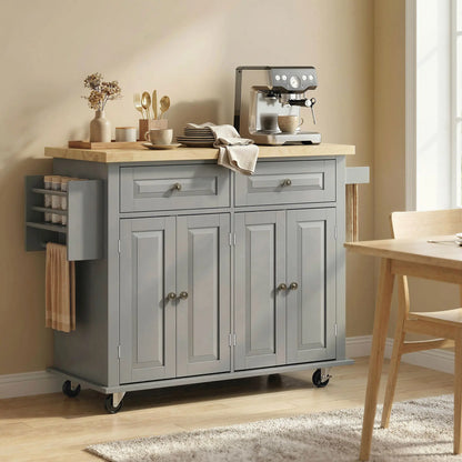Kitchen Island with Storage, Rolling Cart, Rubber Wood Top, Grey Kitchen Islands & Kitchen Carts at Gallery Canada