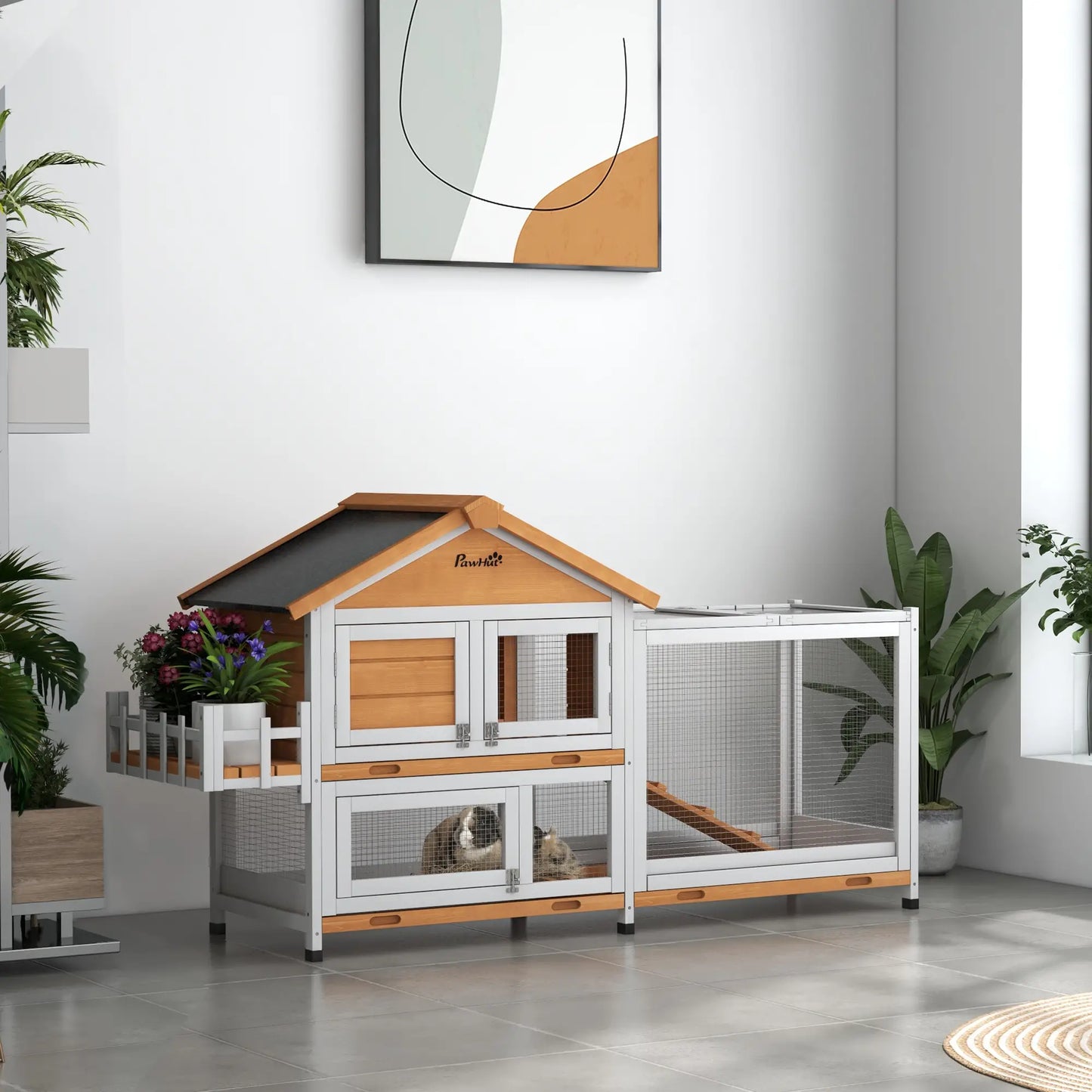 65" Wooden Rabbit Hutch, Pet Playpen, Openable Roof, Storage Box, Yellow Rabbit Hutch at Gallery Canada