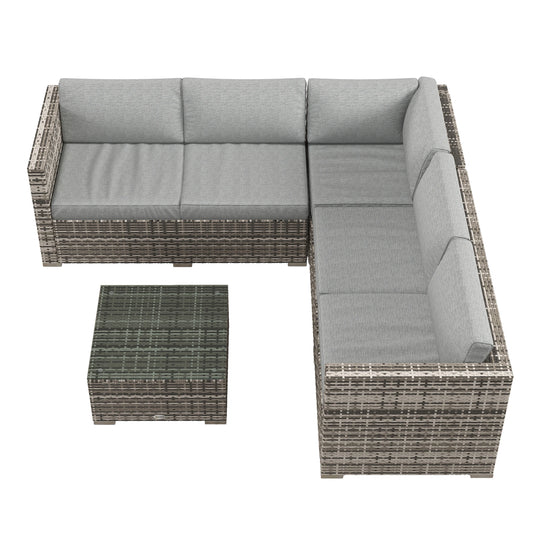 4-Piece Rattan Wicker Outdoor Furniture Set, Corner Sofa, Loveseats, Coffee Table, Cushions, Grey Patio Furniture Sets Mixed Grey at Gallery Canada