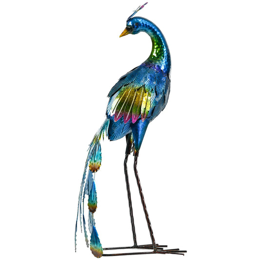 Peacock Garden Statue, 9.8" W x 11.4" D x 23.2" H, Steel Bird Ornament, Multi-Coloured Garden Decor Multi Colour at Gallery Canada