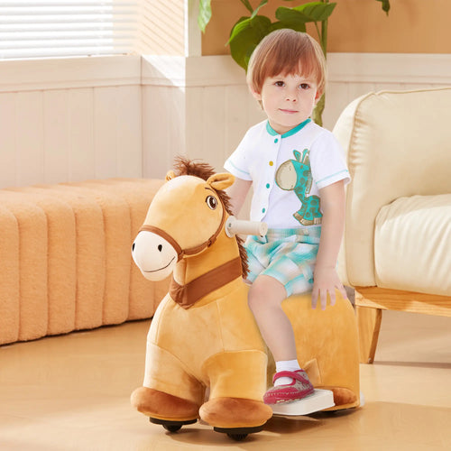6V Kids Ride On Horse Toy, Electric, Brown