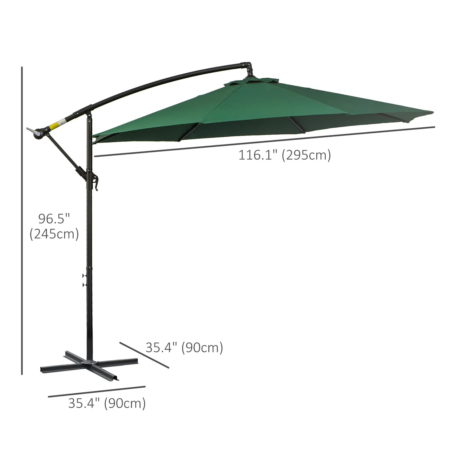 9.7ft Offset Patio Umbrella, 8 Ribs, Crank Handle, Cross Base, Green Offset Cantilever Umbrellas at Gallery Canada