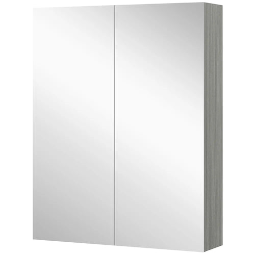 Wall Mount Mirrored Medicine Cabinet, Adjustable Shelf, Double Soft Closing Doors, Grey