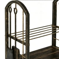 Support à bois de chauffage à 2 niveaux avec 4 outils, capacité de 220 livres, brun café