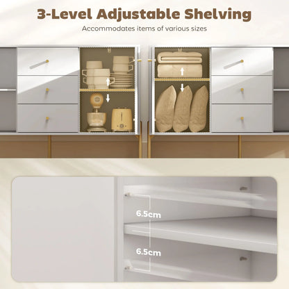 Buffet Cabinet, Modern Sideboard with 3 Drawers and 2 Shelves, White