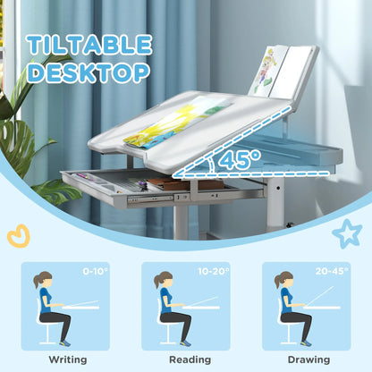 Adjustable Kids Desk and Chair Set, Tilt Desktop, Large Board, Drawer, Grey Kids Desk Sets at Gallery Canada