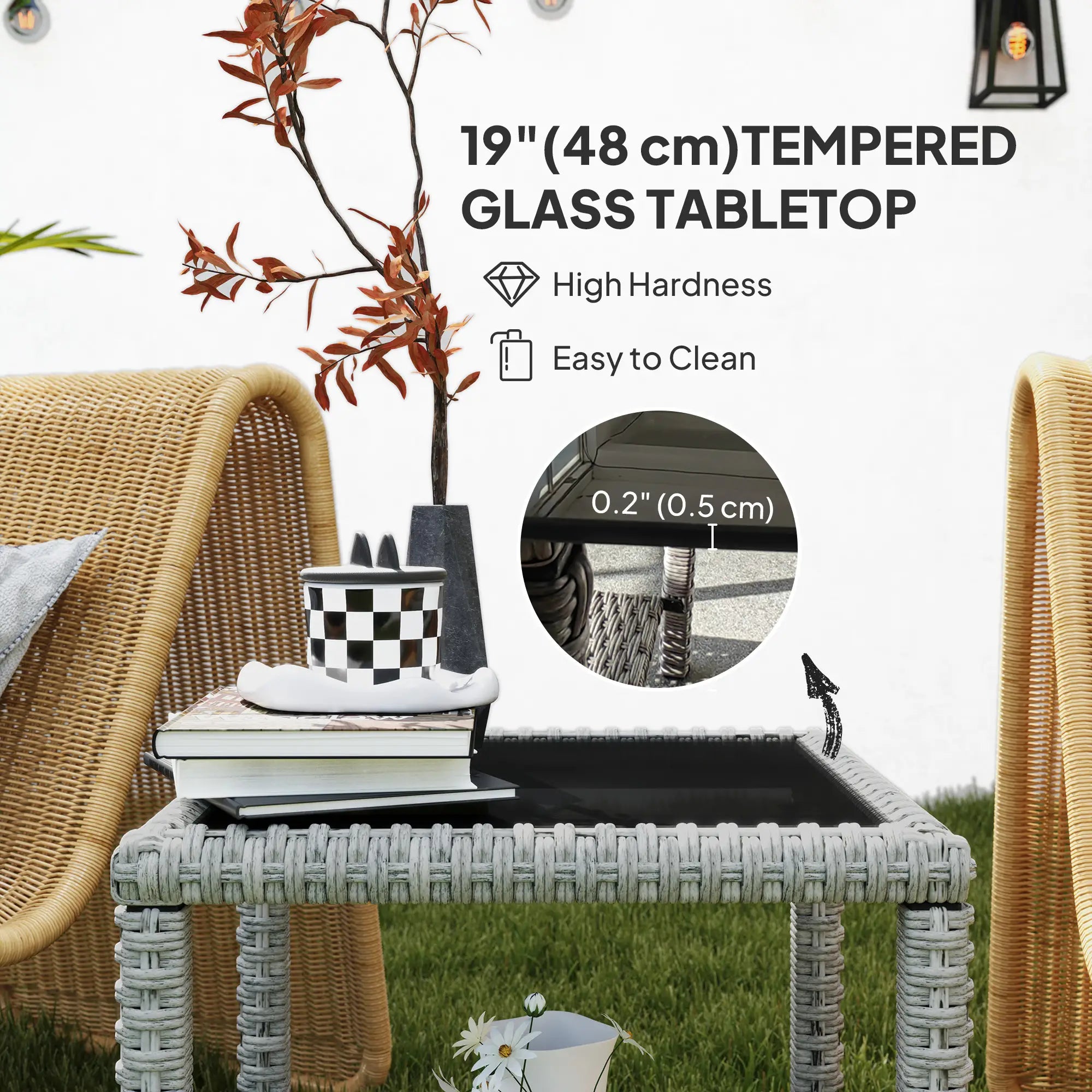 19 Outdoor Wicker Coffee Table, Glass Top, Storage Shelf, Dark Grey Patio Dinning Tables at Gallery Canada