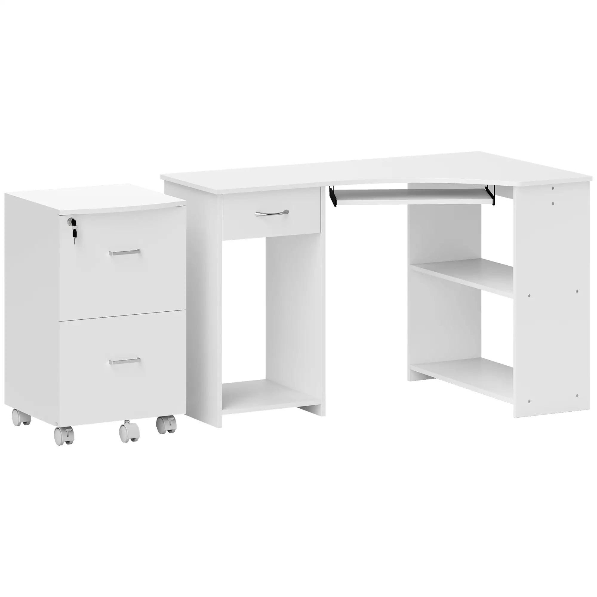 L-Shaped Computer Desk, File Cabinet Set, White Computer Desks at Gallery Canada