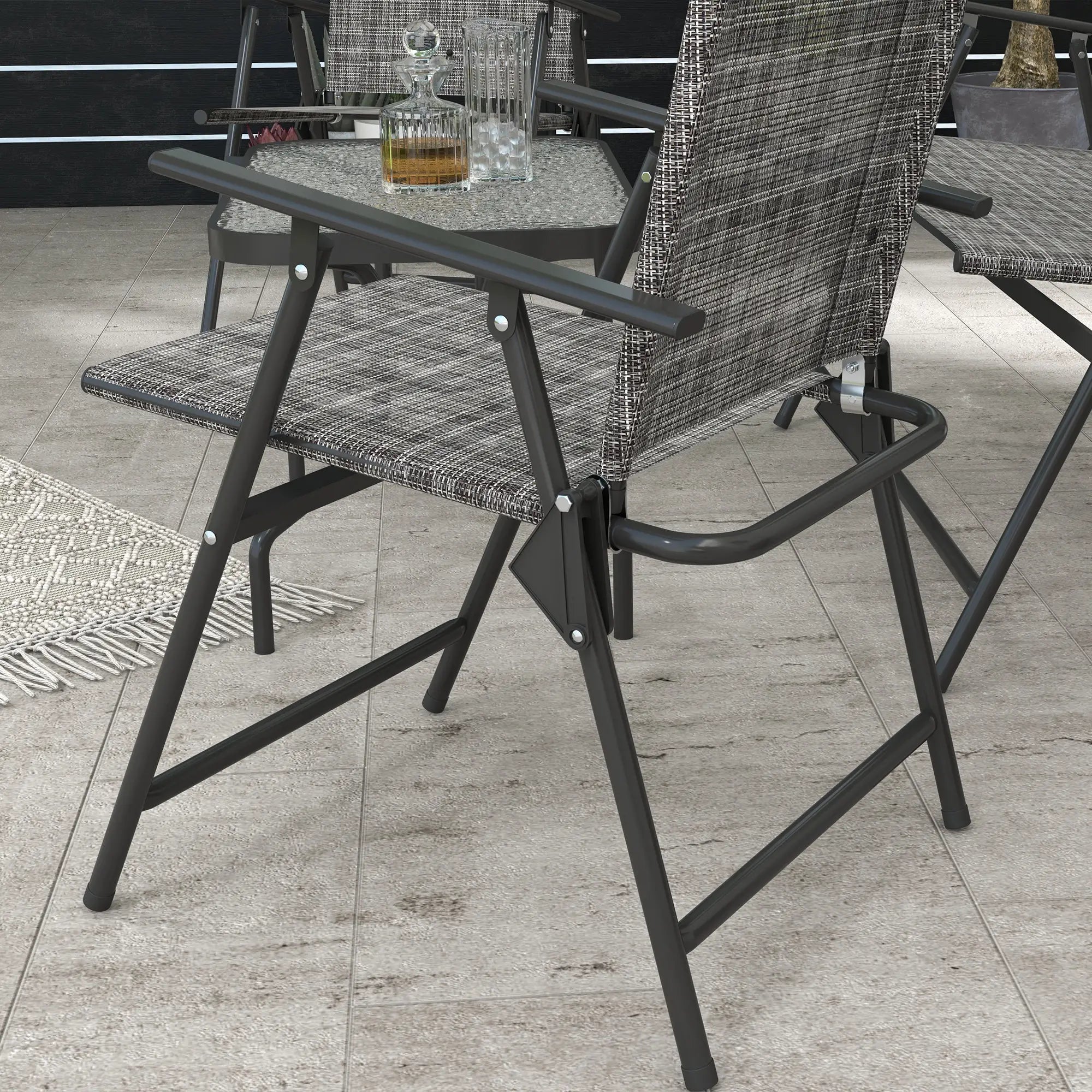 4 Piece Patio Furniture Set, Two Foldable Armchairs, Loveseat, Glass Top Table, Mixed Grey Patio Furniture Sets at Gallery Canada