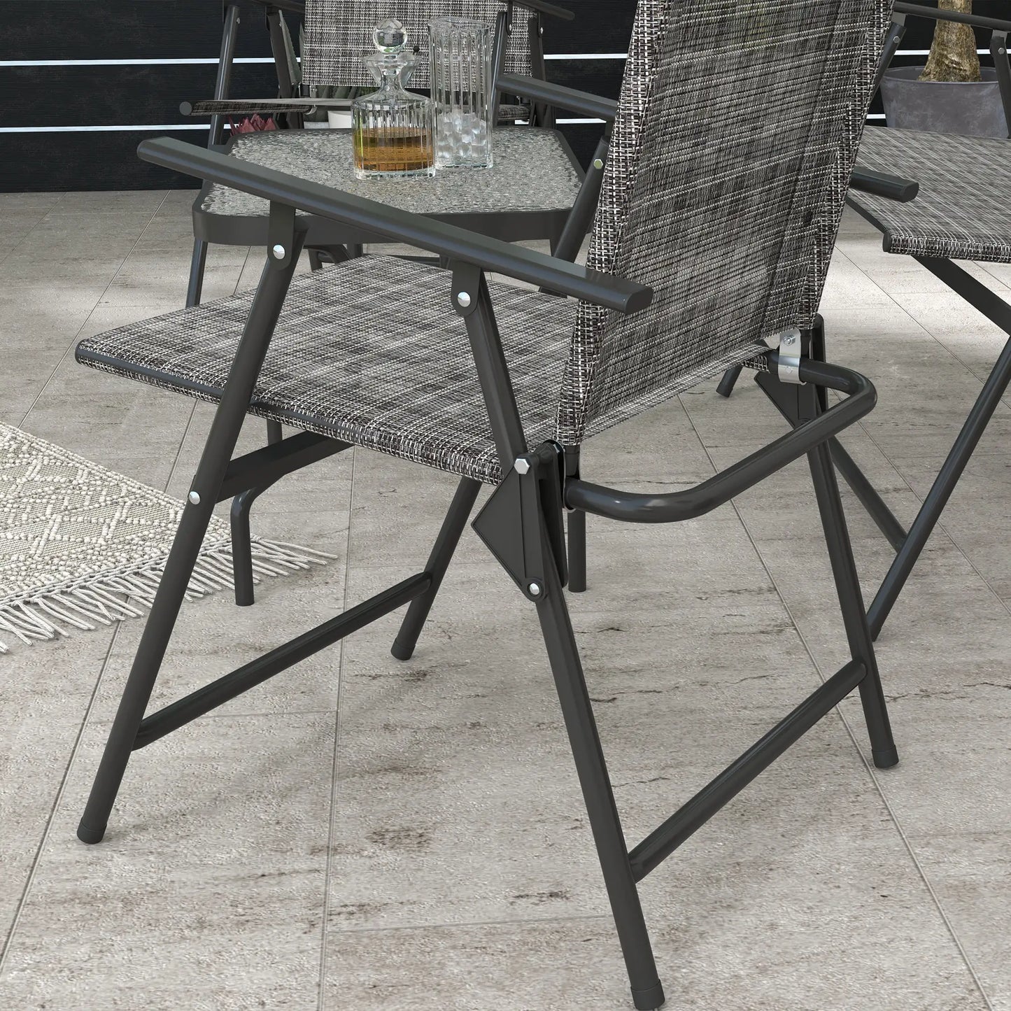 4 Piece Patio Furniture Set, Two Foldable Armchairs, Loveseat, Glass Top Table, Mixed Grey Patio Furniture Sets at Gallery Canada