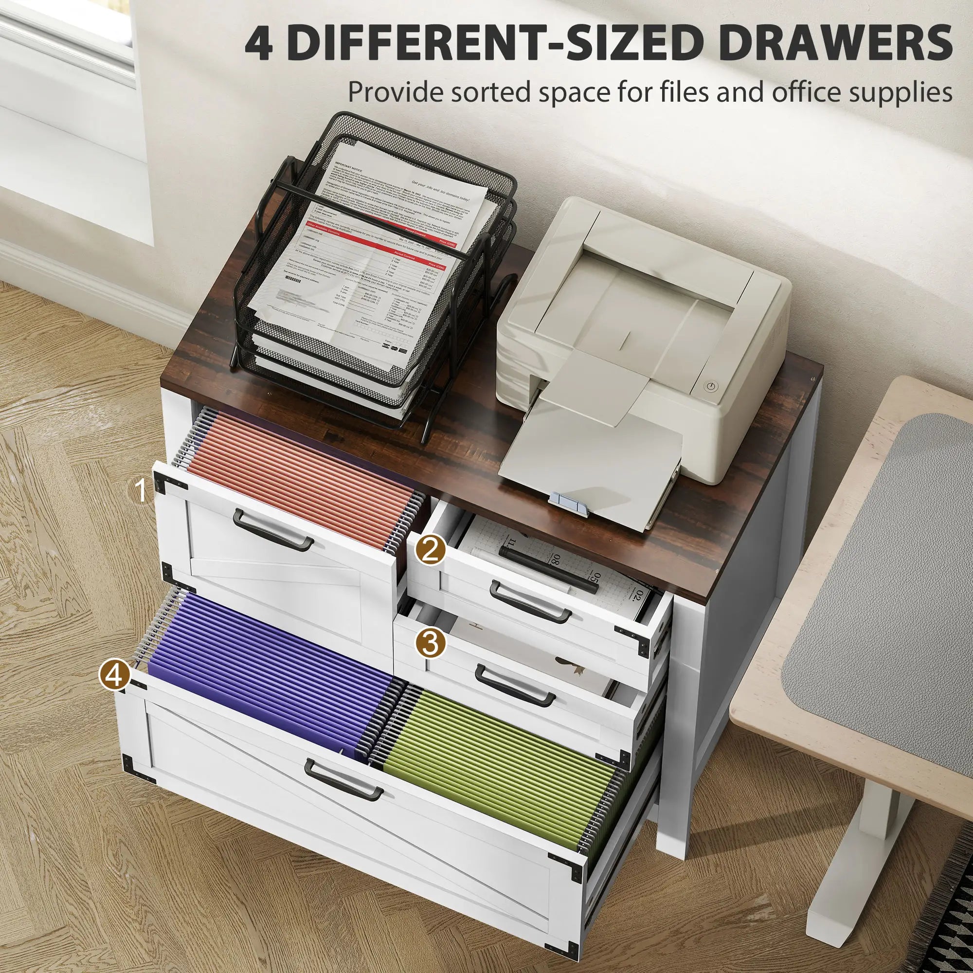 Lateral Filing Cabinet, 4 Drawers, Fits Letter/A4/Legal Files, White Office Cabinets & Cupboards at Gallery Canada