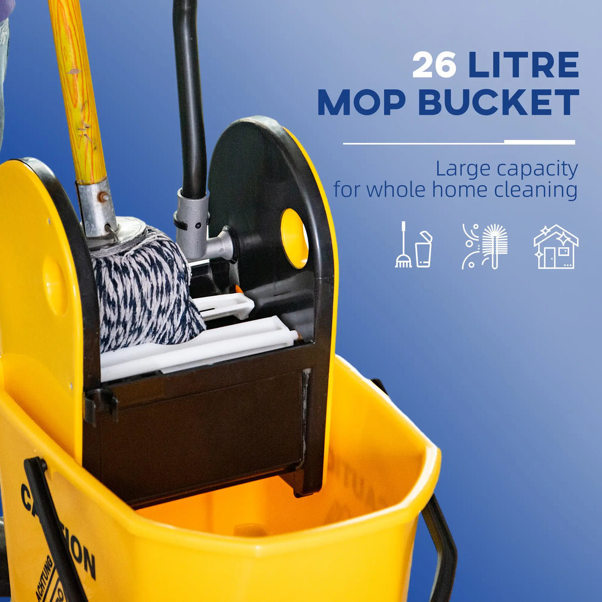 6.9 Gal/26L Mop Bucket With Wringer, Wheels, Handle, Yellow Household Supplies at Gallery Canada