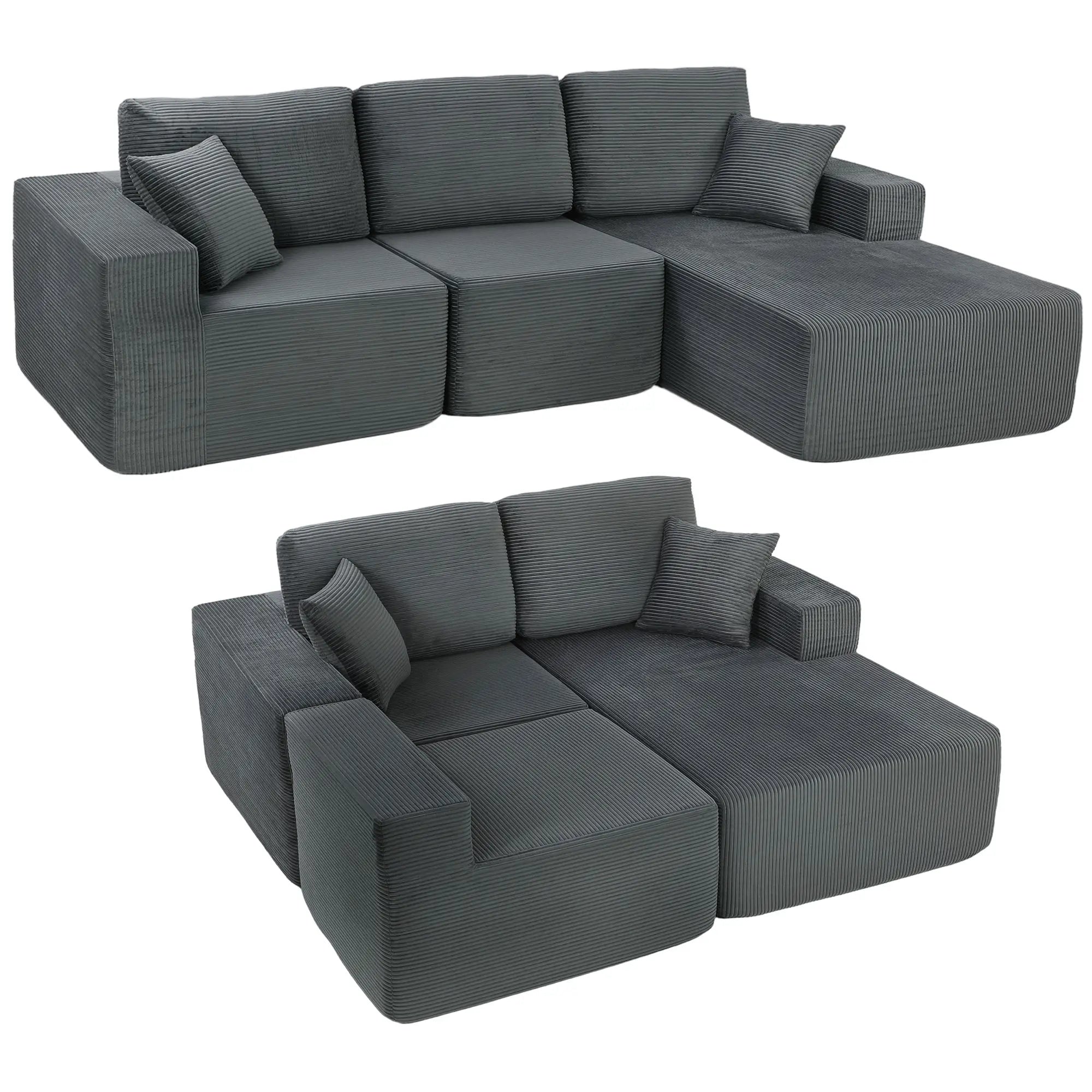 Modular Sectional Sofa Bed, L Shaped Couch, Dark Grey 3-Seater Sofas at Gallery Canada