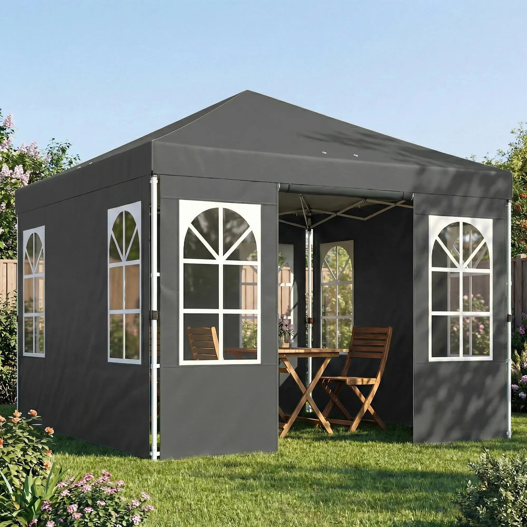 9.6 x 9.6 ft Pop Up Canopy Tent With 4 Sidewalls, UPF 50+, Dark Grey Pop Up Canopies at Gallery Canada