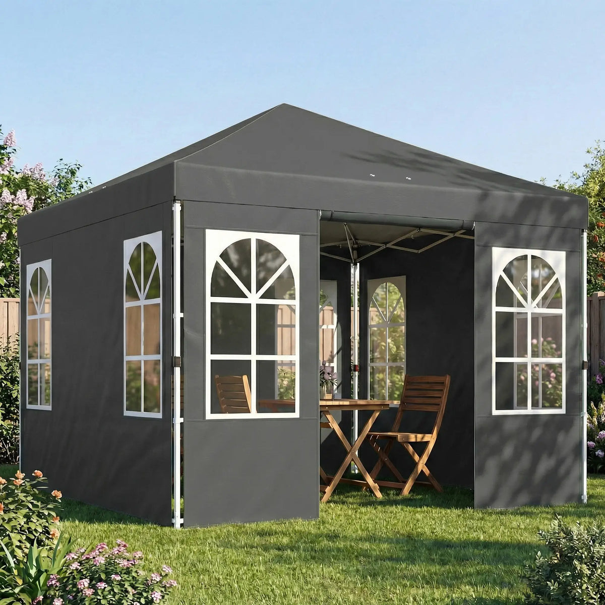 9.6 x 9.6 ft Pop Up Canopy Tent With 4 Sidewalls, UPF 50+, Dark Grey Pop Up Canopies at Gallery Canada