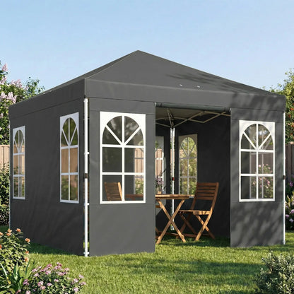 9.6 x 9.6 ft Pop Up Canopy Tent With 4 Sidewalls, UPF 50+, Dark Grey Pop Up Canopies at Gallery Canada