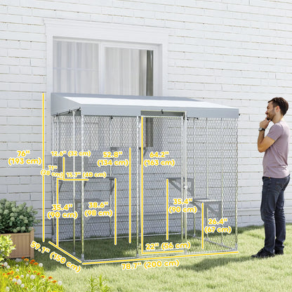 79" L Galvanized Steel Catio, Outdoor Cat Enclosure, 420D Waterproof Canopy, Multiple Platforms, Resting Condo, Silver Outdoor Cat Enclosures at Gallery Canada