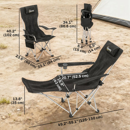 Set of 2 Reclining Camping Chairs with Foot Rest, Headrest, Cup Holder, Storage Bag, Black Picnic Tables & Camping Chairs at Gallery Canada