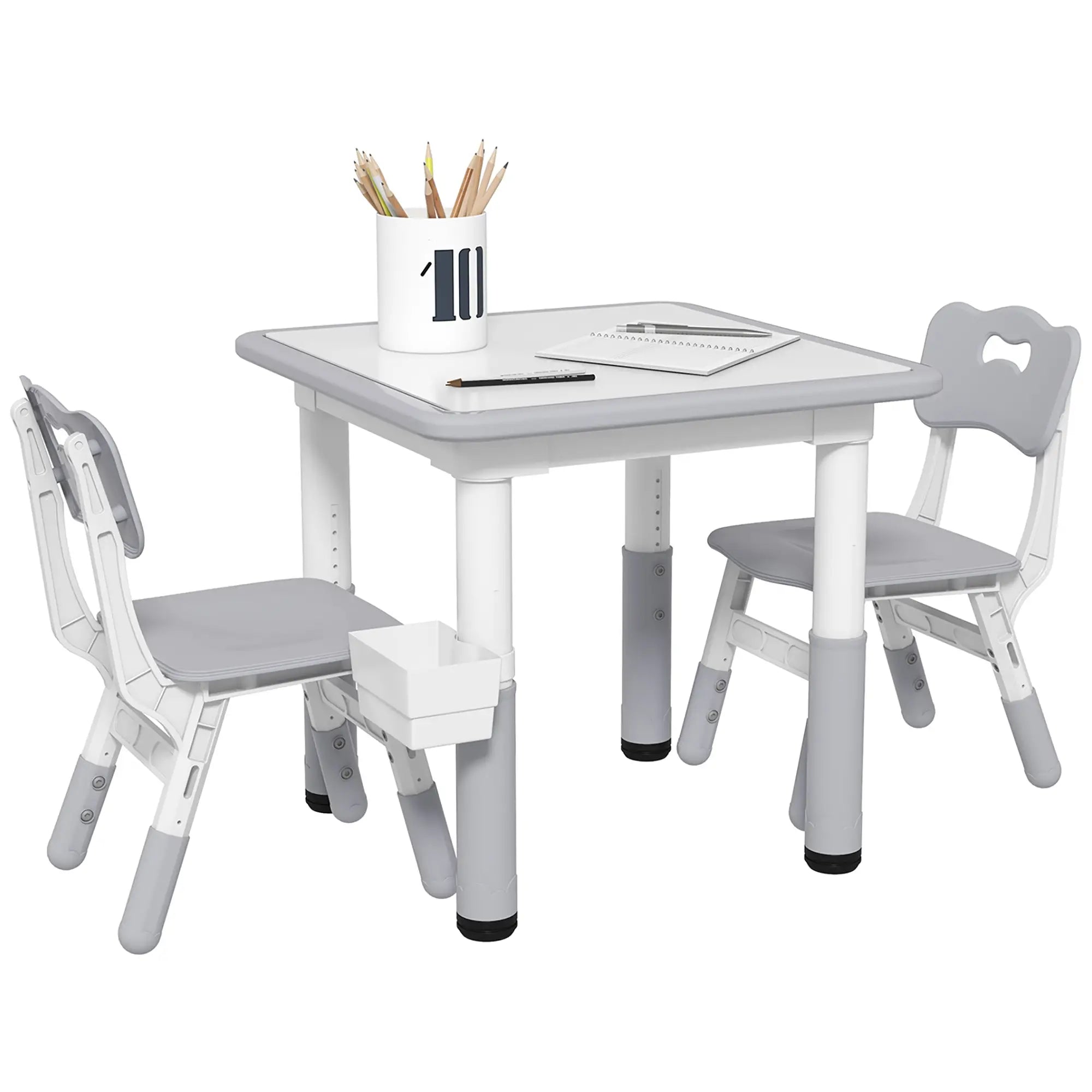 Toddler Table and Chair Set, Adjustable Height, Storage, Grey Kids Table Sets at Gallery Canada