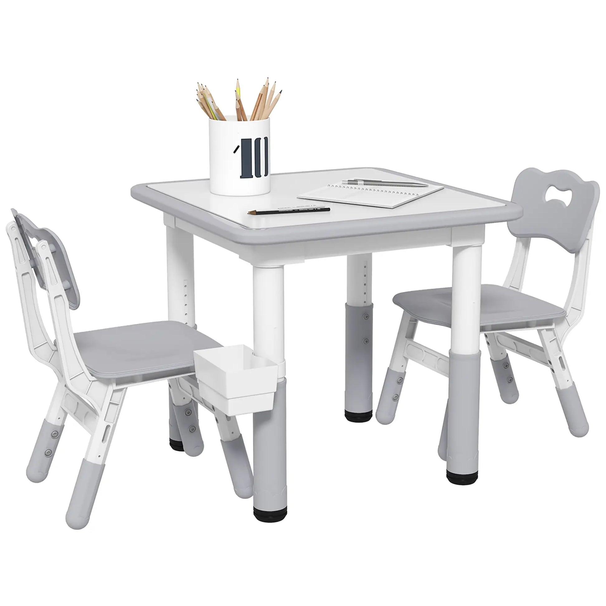 Toddler Table and Chair Set, Adjustable Height, Storage, Grey Kids Table Sets at Gallery Canada