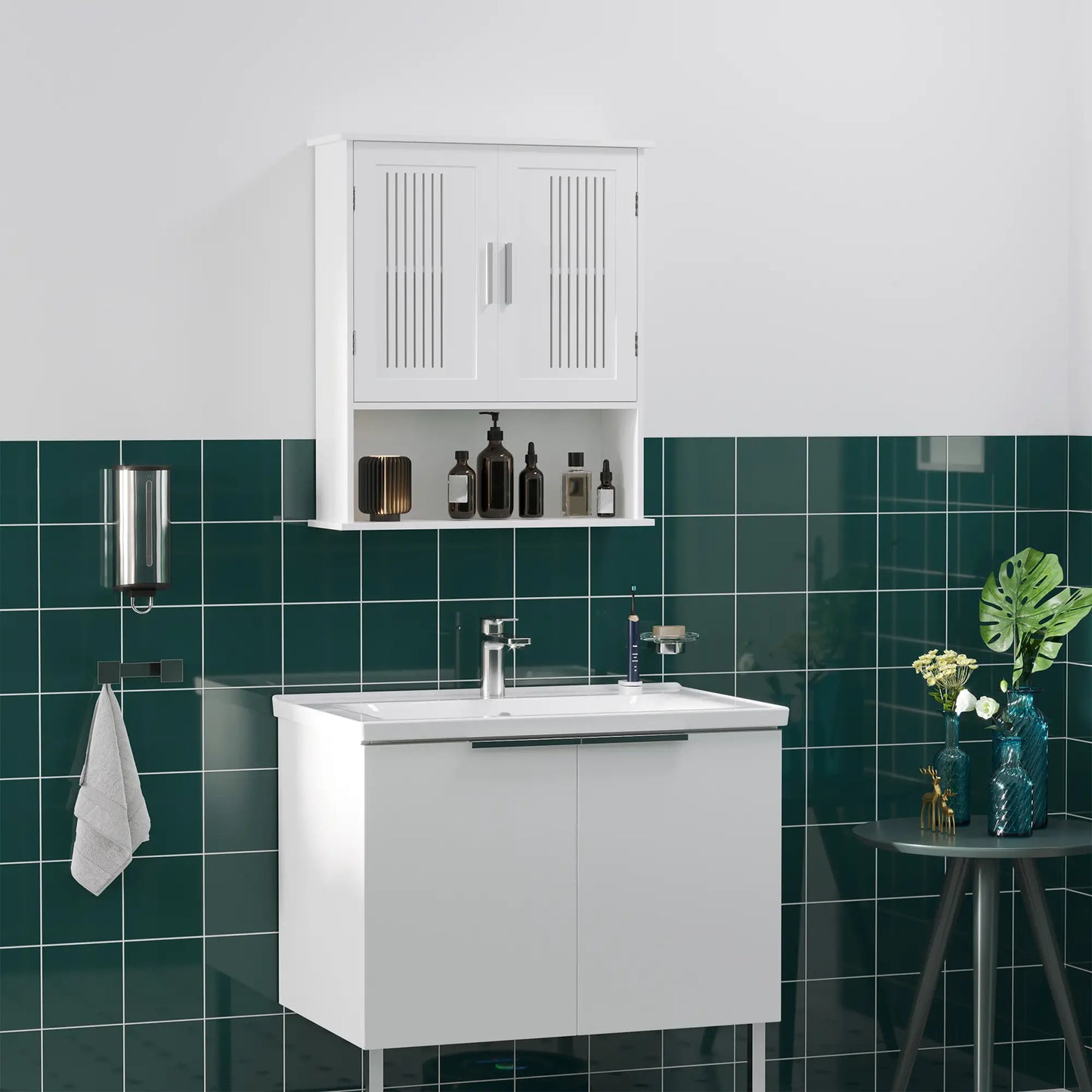 Wall Mount Bathroom Cabinet, 2 Door Storage Organizer with Shelf, White Wall Mounted Cabinets at Gallery Canada
