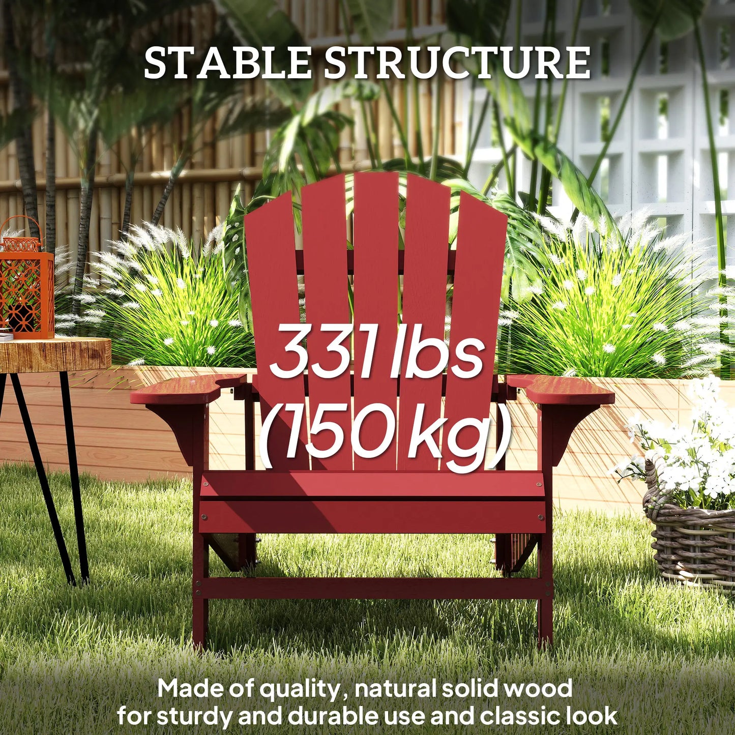 Wood Adirondack Chair, Outdoor Patio, Slatted Design, Red Patio Chairs at Gallery Canada