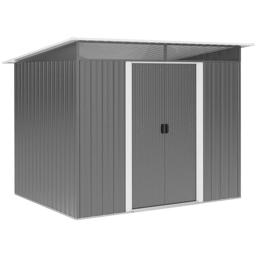 8.5' x 6' Metal Garden Shed, Utility Tool Storage, Grey