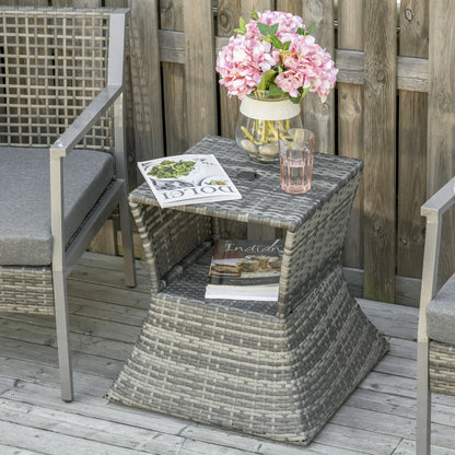 Rattan Wicker Side Table, 21.3" Square, 2-Tier Storage, Patio Garden, Mixed Grey Patio Side Tables at Gallery Canada