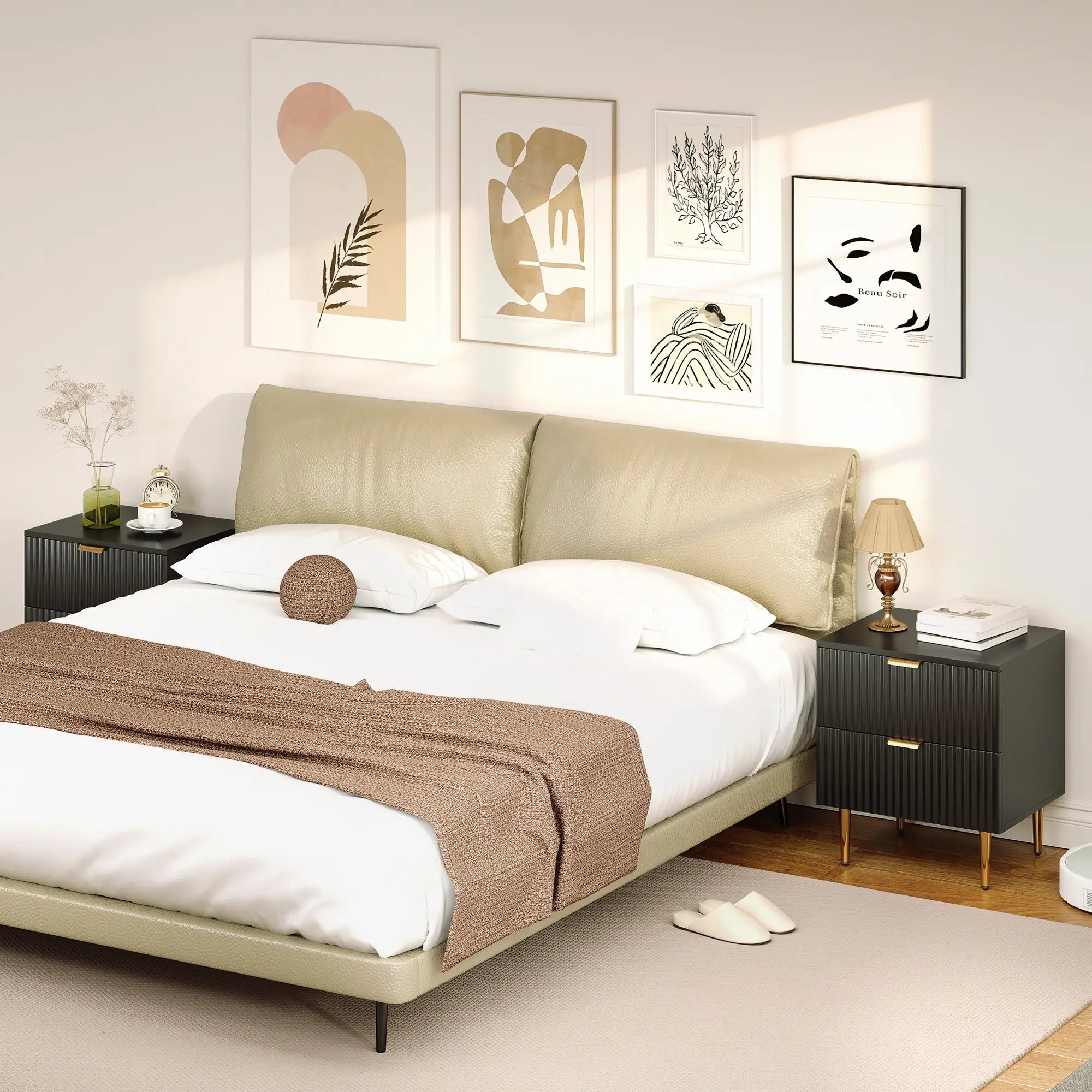 Modern Nightstand Set of 2, 2 Drawers, Metal Legs, Black Bedside Tables at Gallery Canada