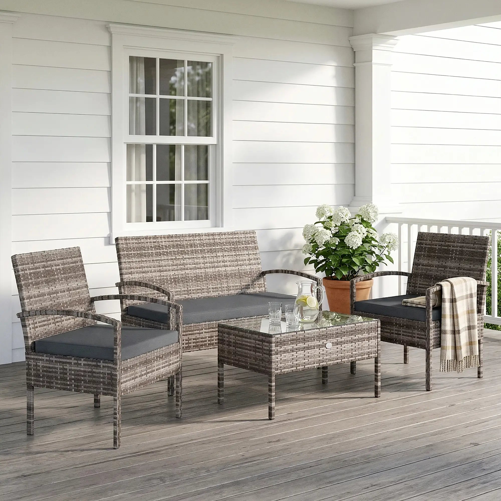 4-Piece Patio Furniture Set, Loveseat, 2 Armchairs, Coffee Table, Dark Grey Patio Furniture Sets at Gallery Canada