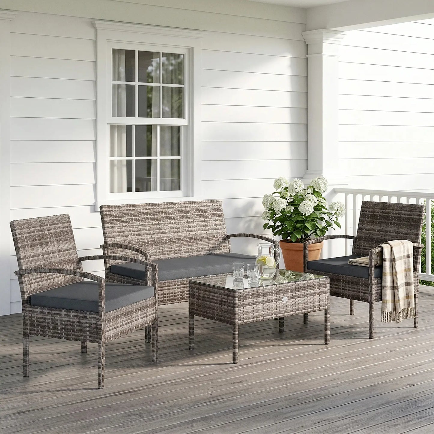 4-Piece Patio Furniture Set, Loveseat, 2 Armchairs, Coffee Table, Dark Grey Patio Furniture Sets at Gallery Canada