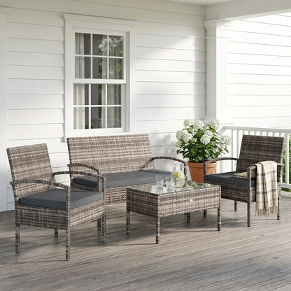 4-Piece Patio Furniture Set, Loveseat, 2 Armchairs, Coffee Table, Dark Grey Patio Furniture Sets at Gallery Canada