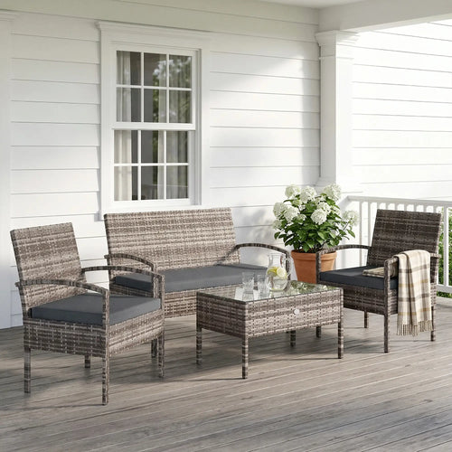 4-Piece Patio Furniture Set, Loveseat, 2 Armchairs, Coffee Table, Dark Grey