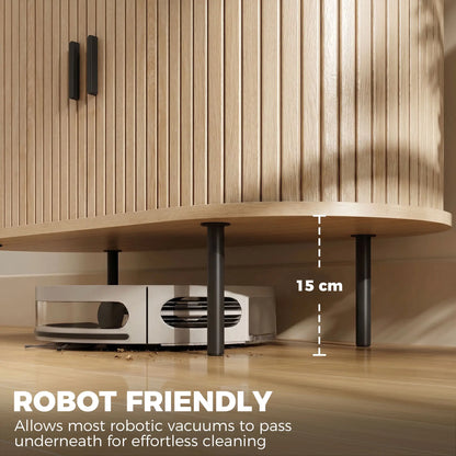 Sideboard Buffet Cabinet with Curved Tambour Doors, Natural Wood, Natural Wood