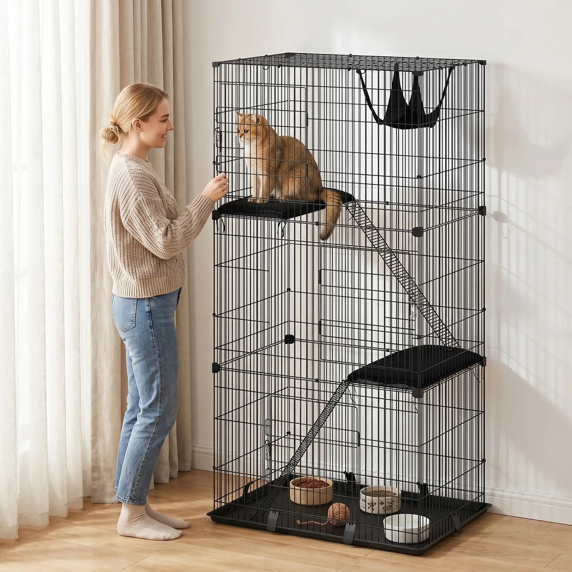 3-Tier Cat Cage Indoor, Detachable Metal Wire Kennel withwith Hammock, Platform, Tray and Cushion for 1-2 Kittens Cat Houses at Gallery Canada