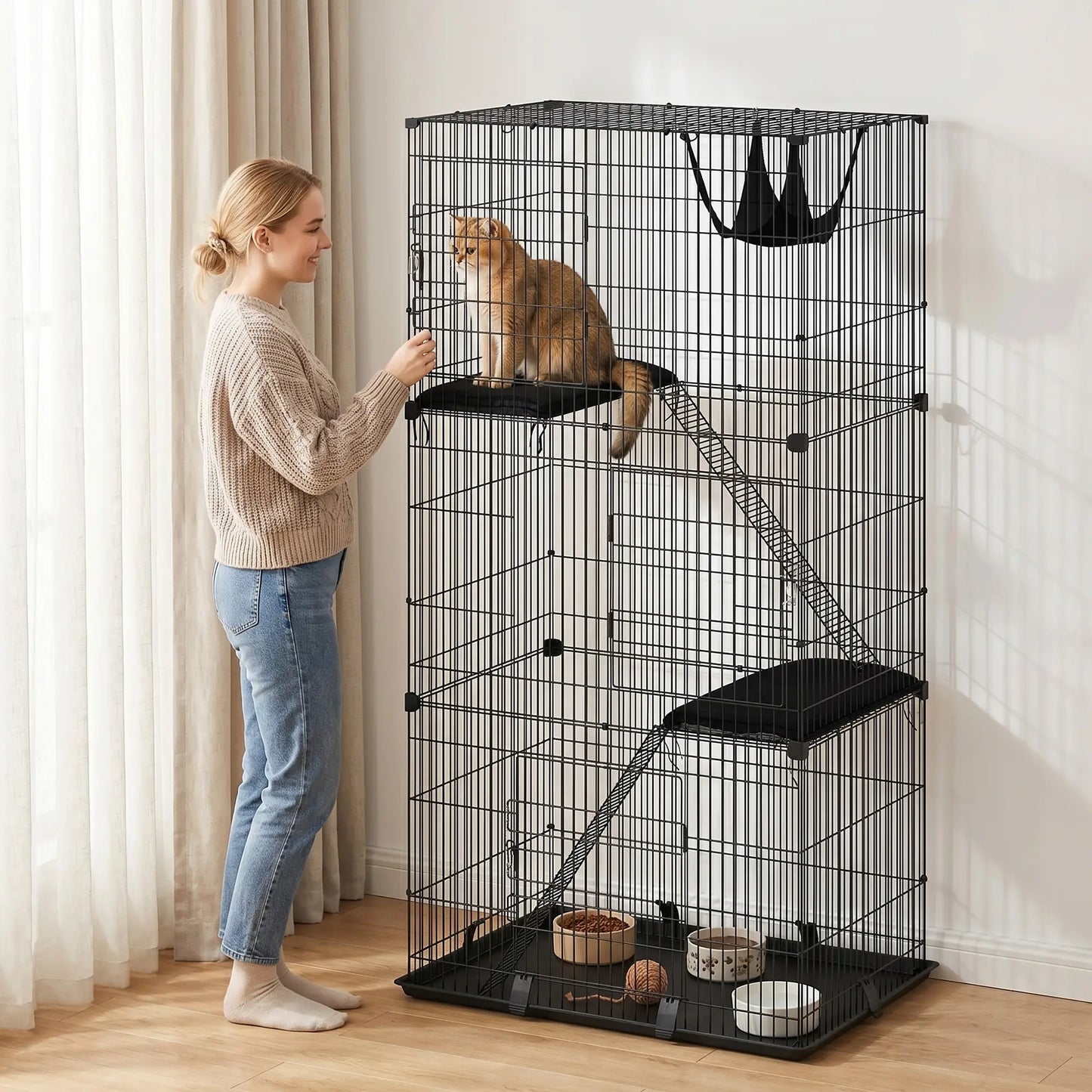 3-Tier Cat Cage Indoor, Detachable Metal Wire Kennel withwith Hammock, Platform, Tray and Cushion for 1-2 Kittens Cat Houses at Gallery Canada