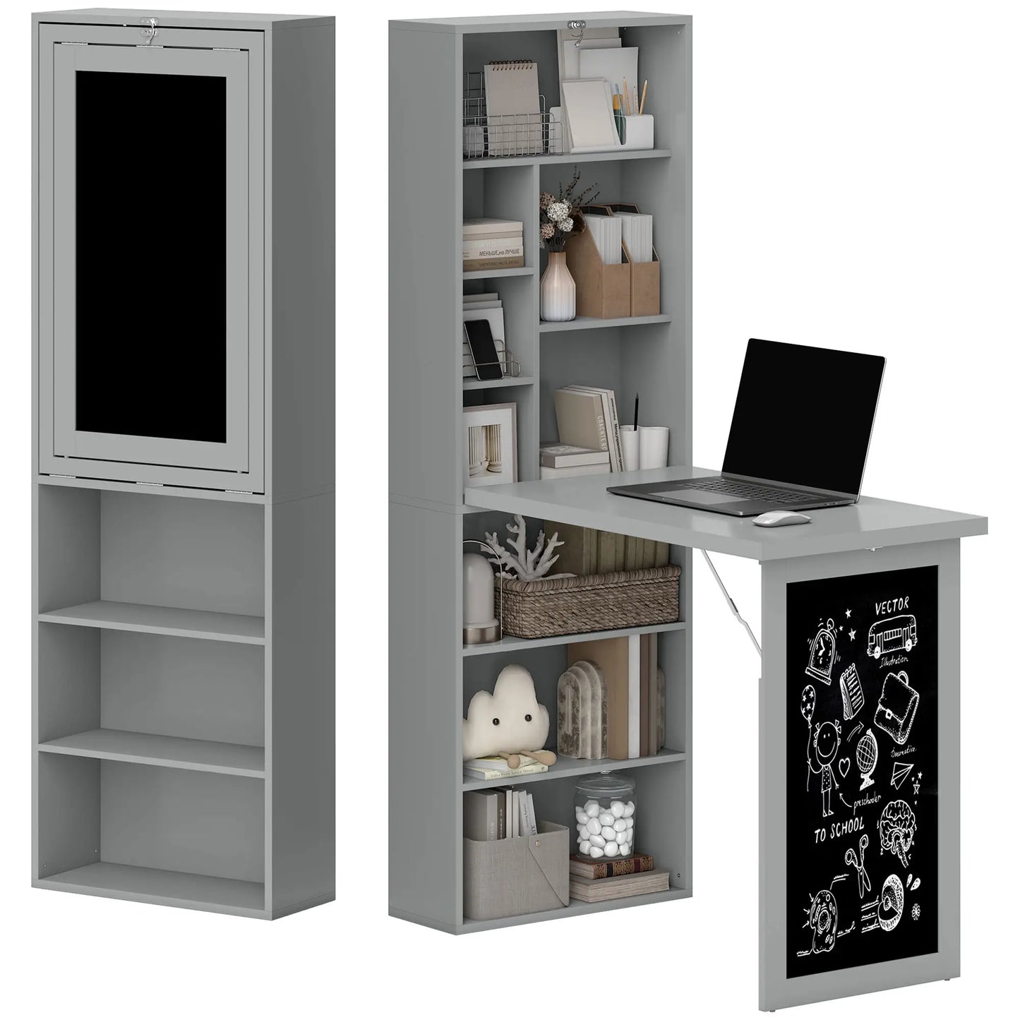 Fold-Out Convertible Office Desk, Wall Mount, Blackboard, Shelf, Charcoal Grey Computer Desks Charcaol Grey at Gallery Canada