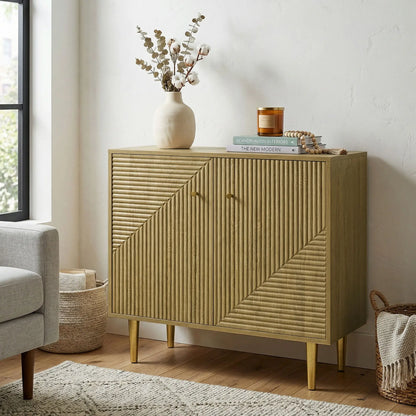 Oak Sideboard With Adjustable Shelf, 2 Doors, Gold Steel Legs, Gold Storage Cabinets at Gallery Canada