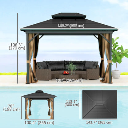 10' x 12' Hardtop Gazebo, Double Tier Roof, Mosquito Net, Dark Brown Gazebos at Gallery Canada