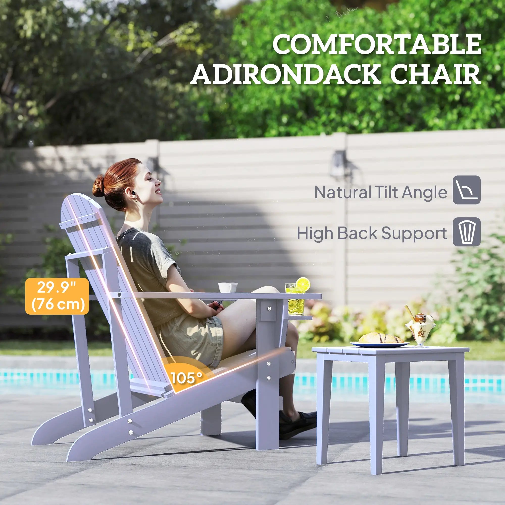 Classic Adirondack Chair, Garden Deck Chair with Cup Holder, Grey Patio Chairs at Gallery Canada