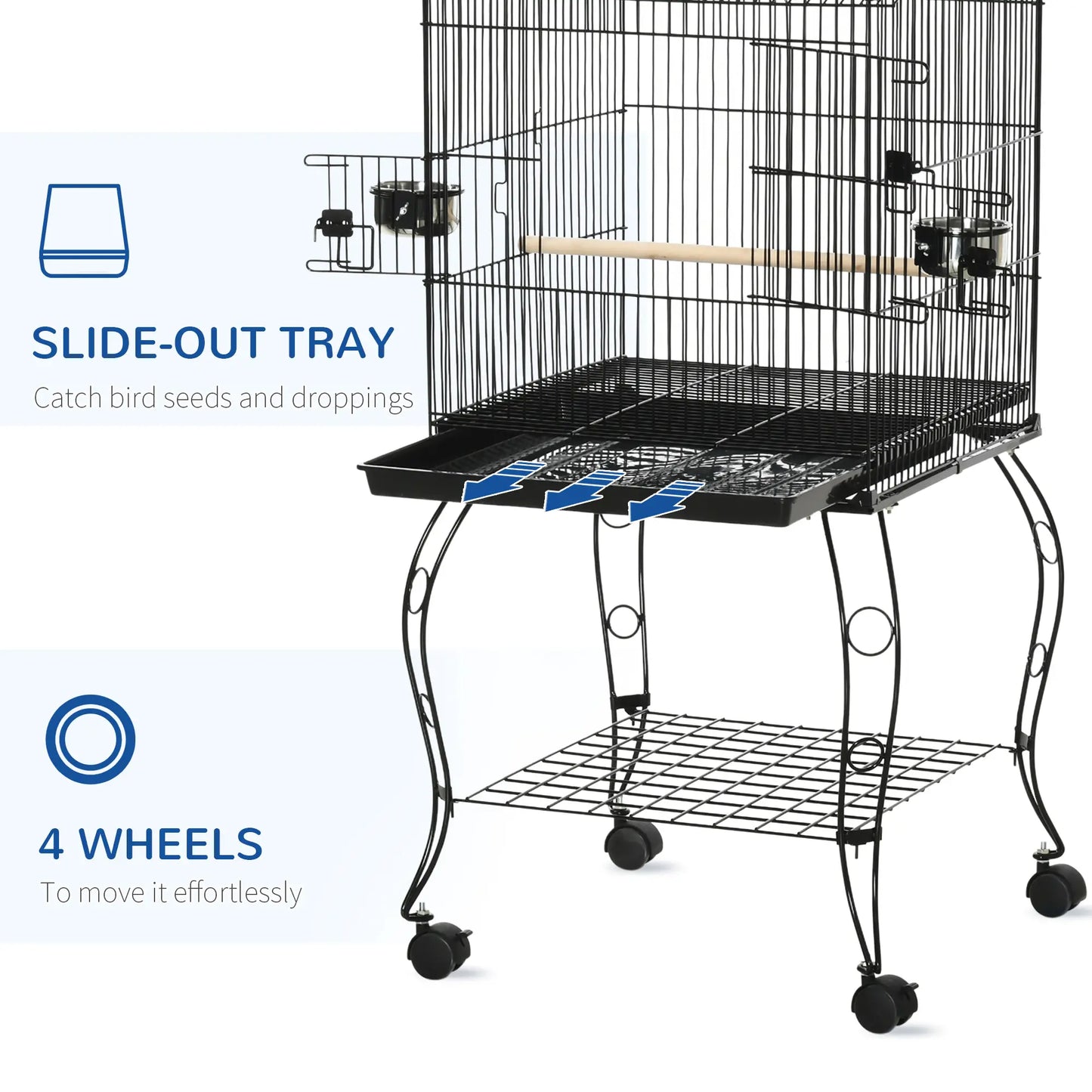 53.9'' Large Rolling Bird Cage, Detachable Stand, Storage Shelf, Black Bird Cages at Gallery Canada