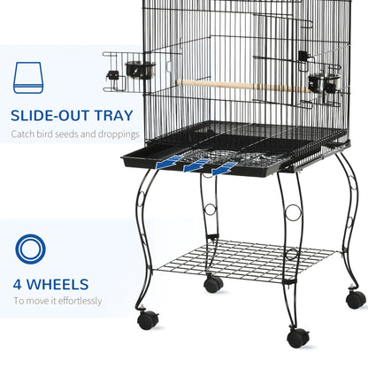 53.9'' Large Rolling Bird Cage, Detachable Stand, Storage Shelf, Black Bird Cages at Gallery Canada