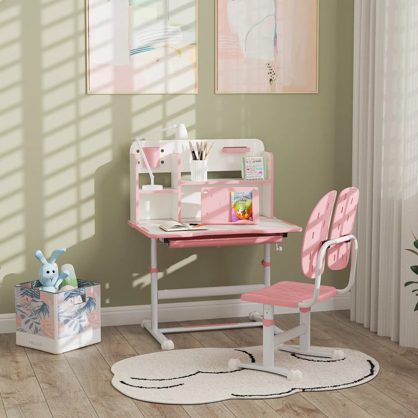Adjustable Kids Desk and Chair Set, Study Table with Drawer, Pink Kids Desk Sets at Gallery Canada