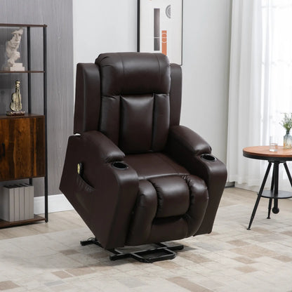 Electric Power Lift Chair, PU Leather Recliner Sofa with Footrest, Remote Control and Cup Holders, Brown Electric Power Lift Chairs at Gallery Canada