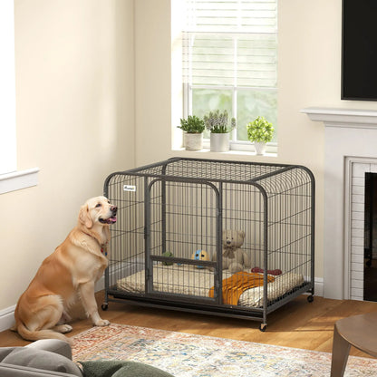 43 Inch Heavy Duty Dog Crate, Extra Large Metal Cage With Lockable Wheels Dog Cages & Crates at Gallery Canada