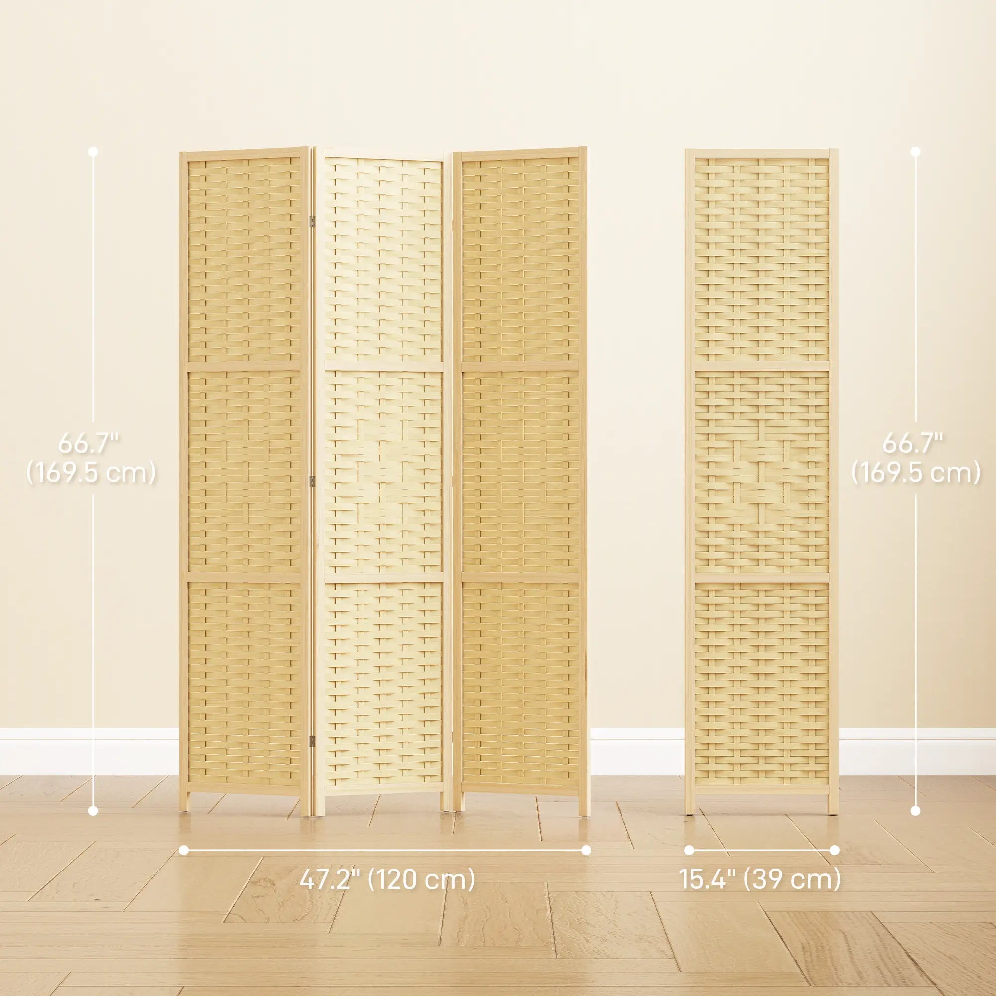 3-Panel Room Divider, 5.6 FT Freestanding Folding Privacy Screen, Natural Wood Room Dividers at Gallery Canada