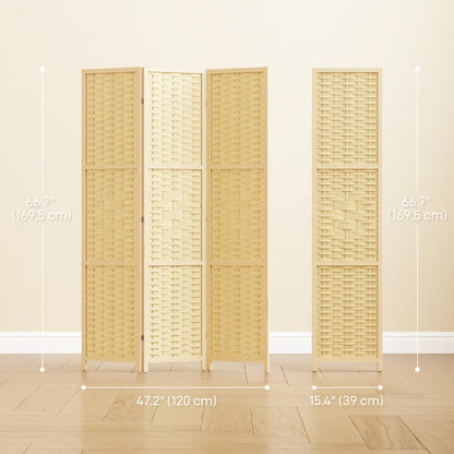 3-Panel Room Divider, 5.6 FT Freestanding Folding Privacy Screen, Natural Wood Room Dividers at Gallery Canada
