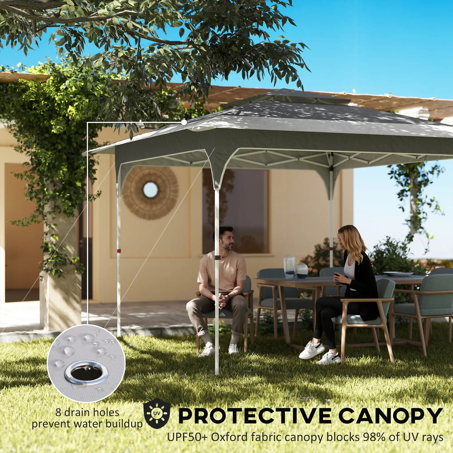 11.5 x 11.5 ft Pop Up Canopy Tent, 1-Button Setup, UPF 50+, Carry Bag, Dark Grey Pop Up Canopies at Gallery Canada