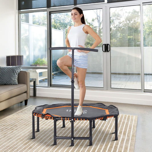 48" Silent Mini Trampoline with Adjustable Handle Bar Fitness Trampoline Bungee Rebounder Jumping Cardio Trainer Workout for Adults or Teens Jump Exercise Equipment Orange - Gallery Canada