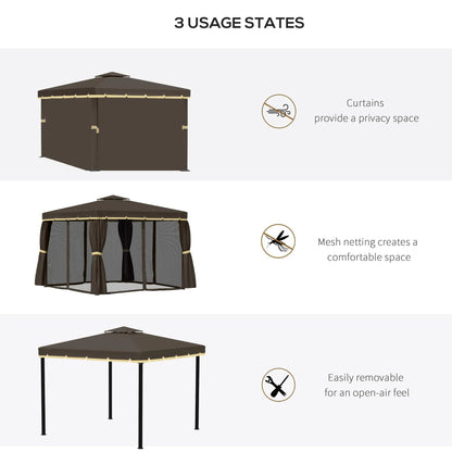 10' x 10' 2-Tier Gazebo Canopy Tent, Zippered Mesh Sidewalls, Aluminum Frame Gazebos at Gallery Canada